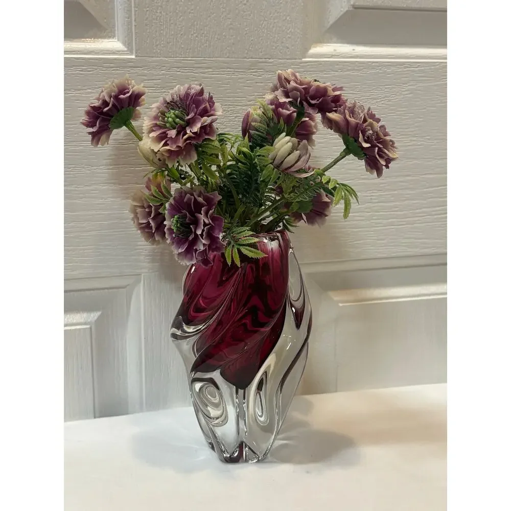 Vintage Josef Hospodka Chřibská Cranberry Propeller Art Glass Vase 7